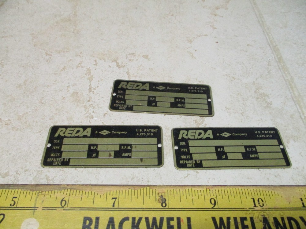 VTG NOS Reda Pump Brass ID Tag Motor Name Plate Blank Camco Bartlesville Ok