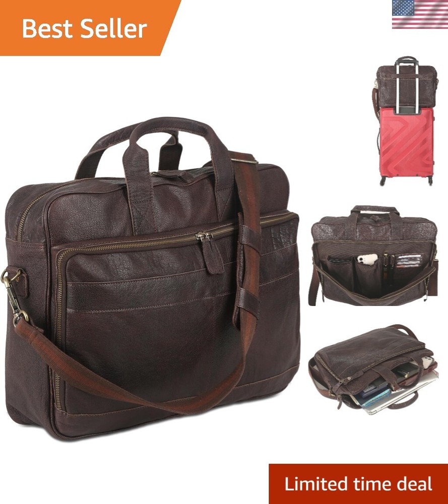 Leather briefcase 18 Inch Laptop Messenger Bags for Men and Women Best Office...