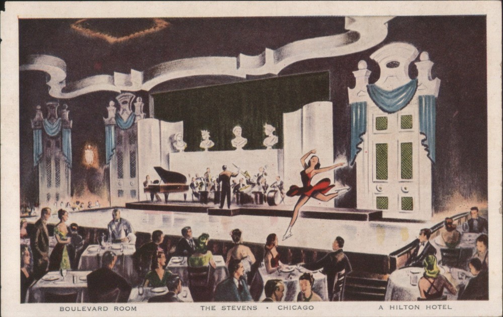 Chicago, Illinois IL Boulevard Room Ice Shows, The Stevens Hotel Postcard