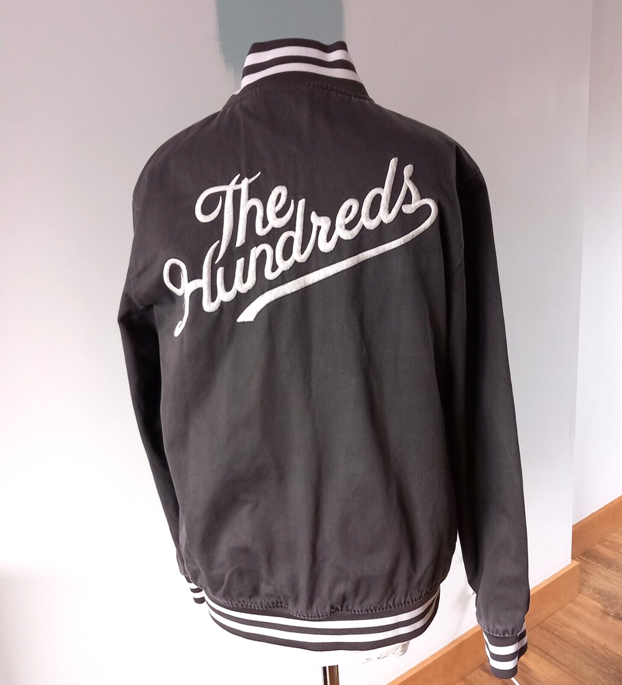 The Hundreds Jacket Cotton Varsity Bomber Grey Bomb Logo Spellout on back M