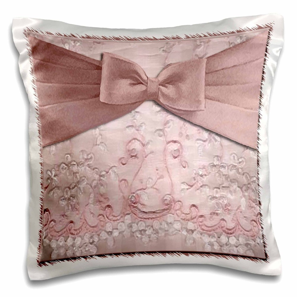 3dRose Pink Bow on Lace 16x16 inch Pillow Case
