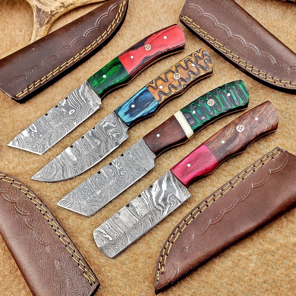 4 Pcs Damascus Blade Skinner Knives Set | 8