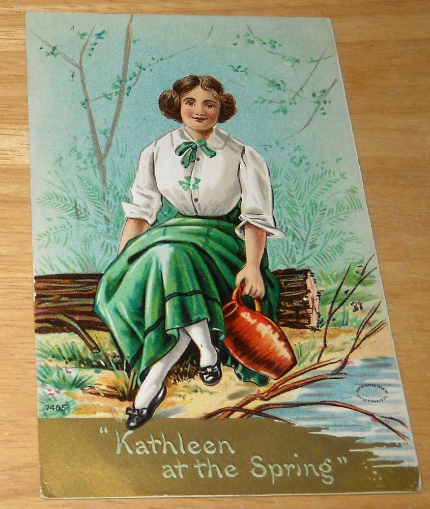 St. Patrick's Day Beautiful Irish Woman Kathleen at the Spring 1909 Postcard T7