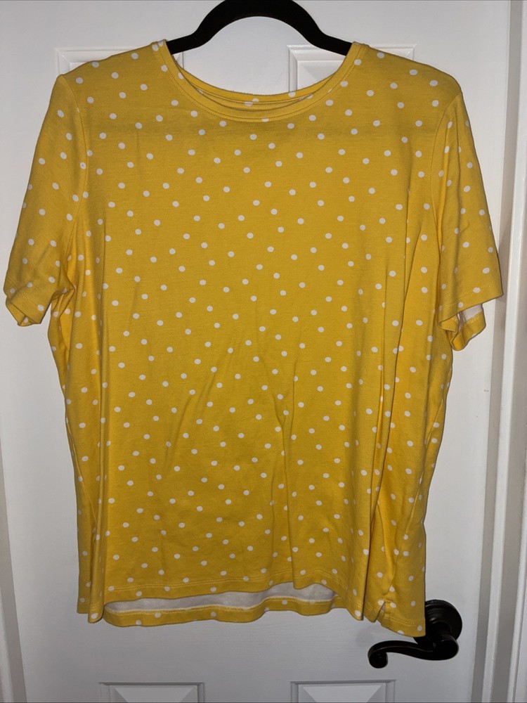 Women’s Kim Rogers Perfectly Soft XL Yellow Polka Dot Cotton T Shirt