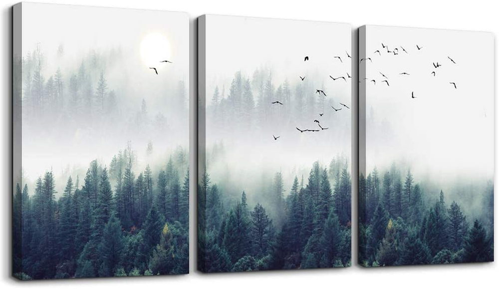3-Piece Foggy Forest Canvas Wall Art Set for Living Room or Bedroom Decor