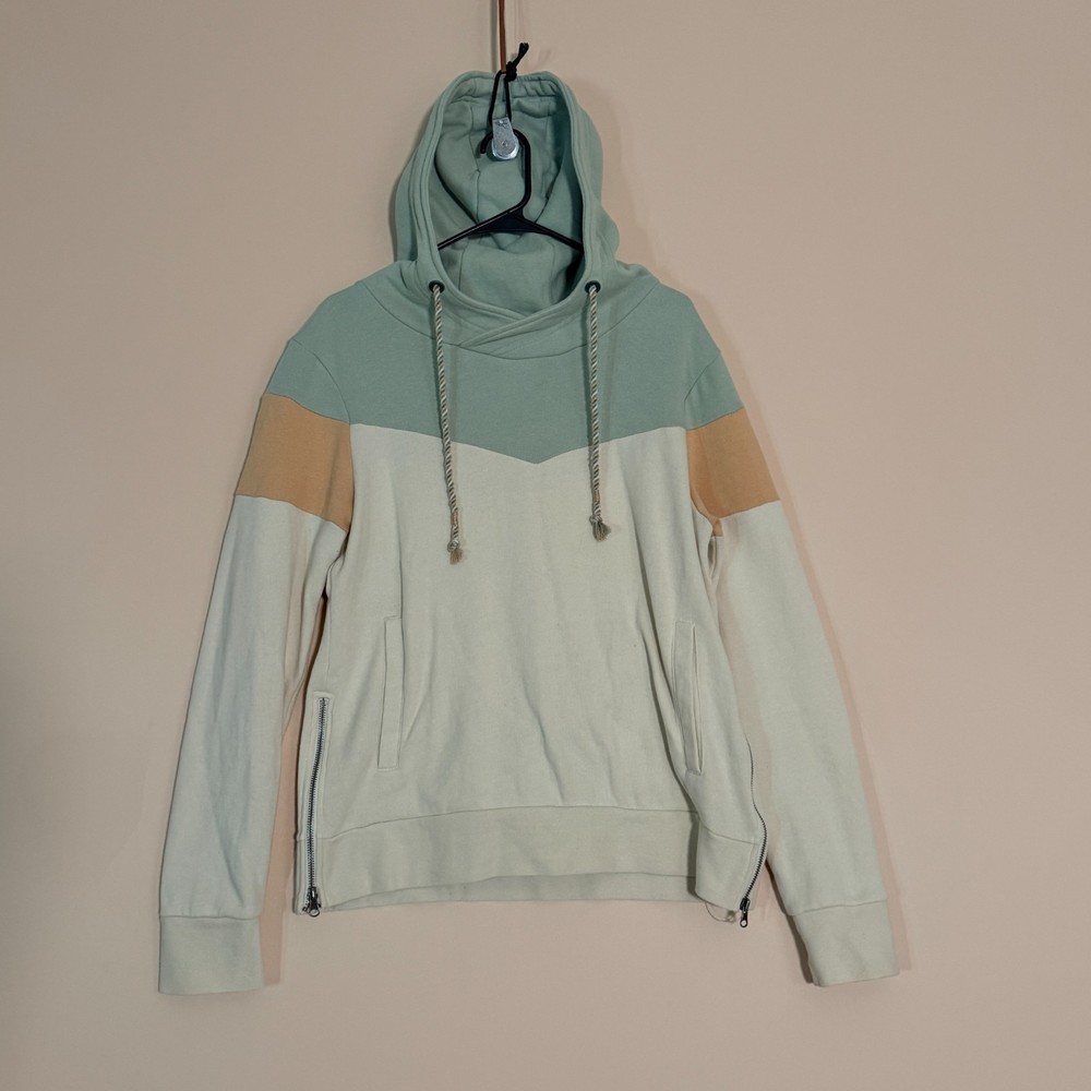 BKE Color Block Hoody Hoody Side Zip Pullover Green Khaki Women's Medium M