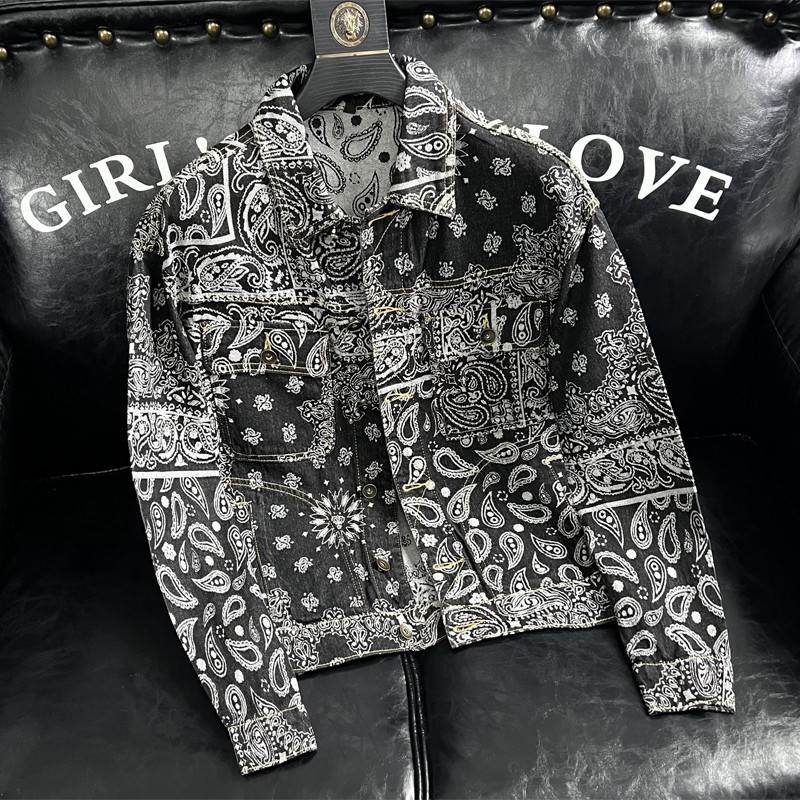 Men Luxury Fashion Trendy Bomber Streetwear Long Sleeve Denim Casual Jacket Coat