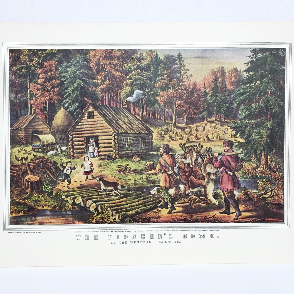 The Pioneers Home 1952 Lithograph Print Currier & Ives 13 1/2