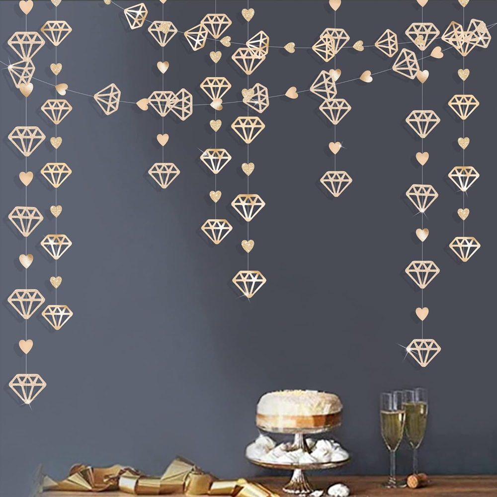 52 Ft Valentines Day Party Decorations Champagne Gold Heart Garland Hanging Pape