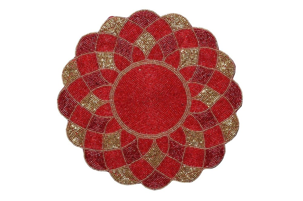 Handmade Beaded Placemat Glass Beads Table Mat, Boho Luxe Centerpiece Set of 2