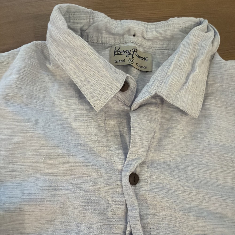 Kenny Flowers Linen Long Sleeve Button Up Blue White XL