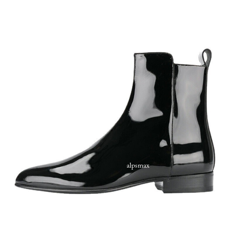 Stylish Mens Patent Leather Side Zipper Ankle Boots Western Style