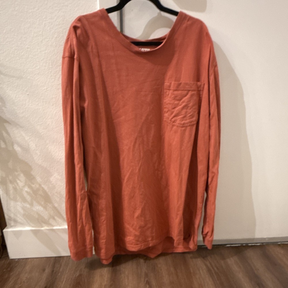 Duluth Trading Co. Rust Cotton Long Sleeve Pocket Longtail T-Shirt 2XL Standard