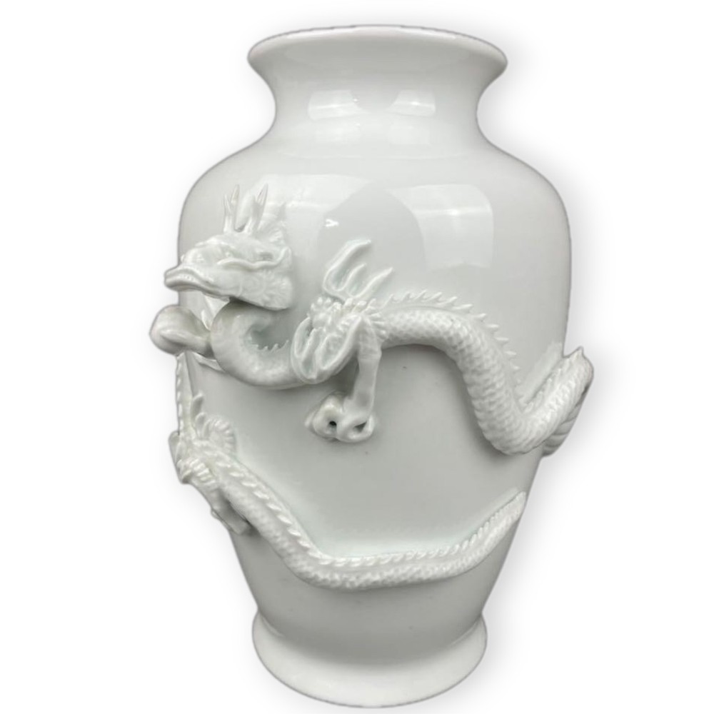 Japanese Porcelain Vase Dragon Relief Vintage  Jar Vessel Hirado Ware 11.8 inch