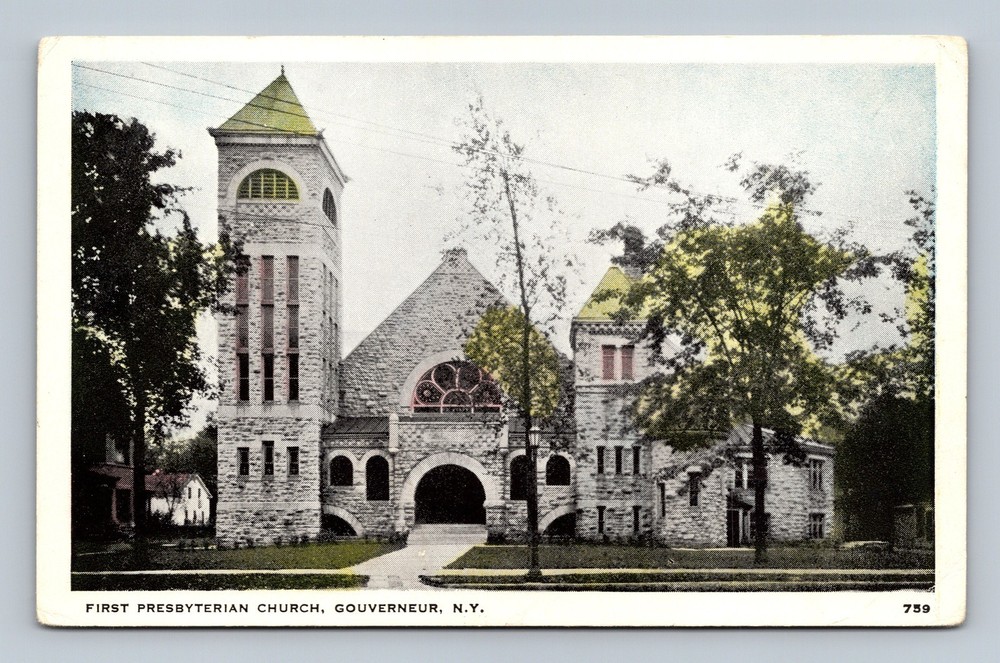 First Presbyterian Church Gouverneur NY Stone Church Postcard