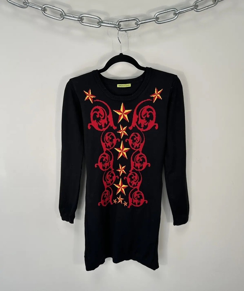 Versace Avant Garde Black Abstract Midi Dress Luxury Fashion-image