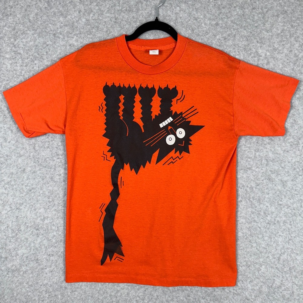 Vintage 90s Hallmark Tag Halloween XL T-Shirt Spooky Scaredy Cat SINGLE STITCH