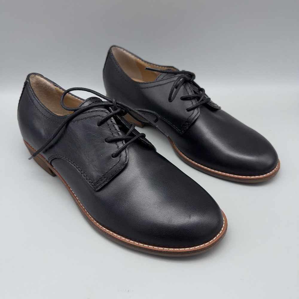 Earth Shoes Womens Size 8 Black Leather Oxford Derby Stacked Lace Comfort Dress