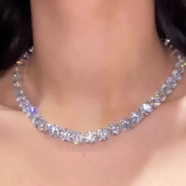 180Ctw Lab Created Diamond 14K White Gold Plated 10 mm Tennis Necklace Women's