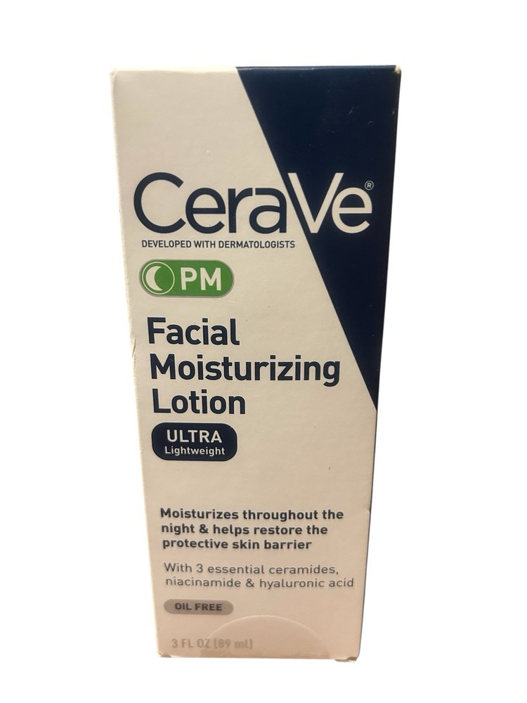 CeraVe PM Facial Moisturizing Lotion Ultra Lightweight 3 oz for Nighttime Hydration