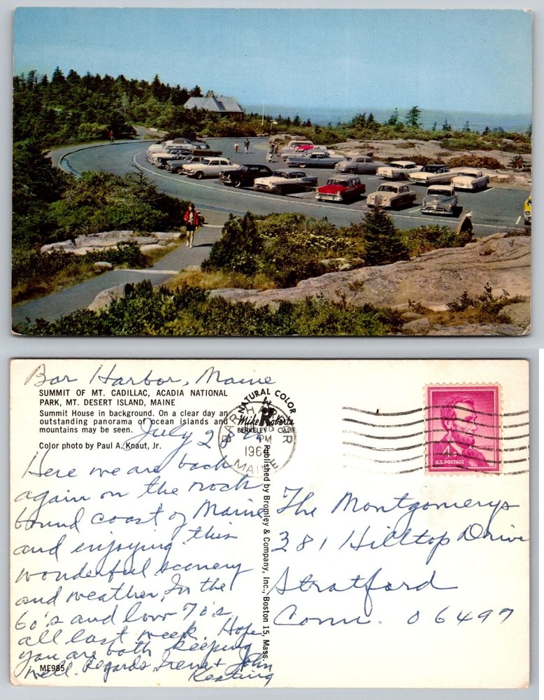 1960 Mt. Cadillac Summit Acadia National Park Bar Harbor Maine Chrome Postcard