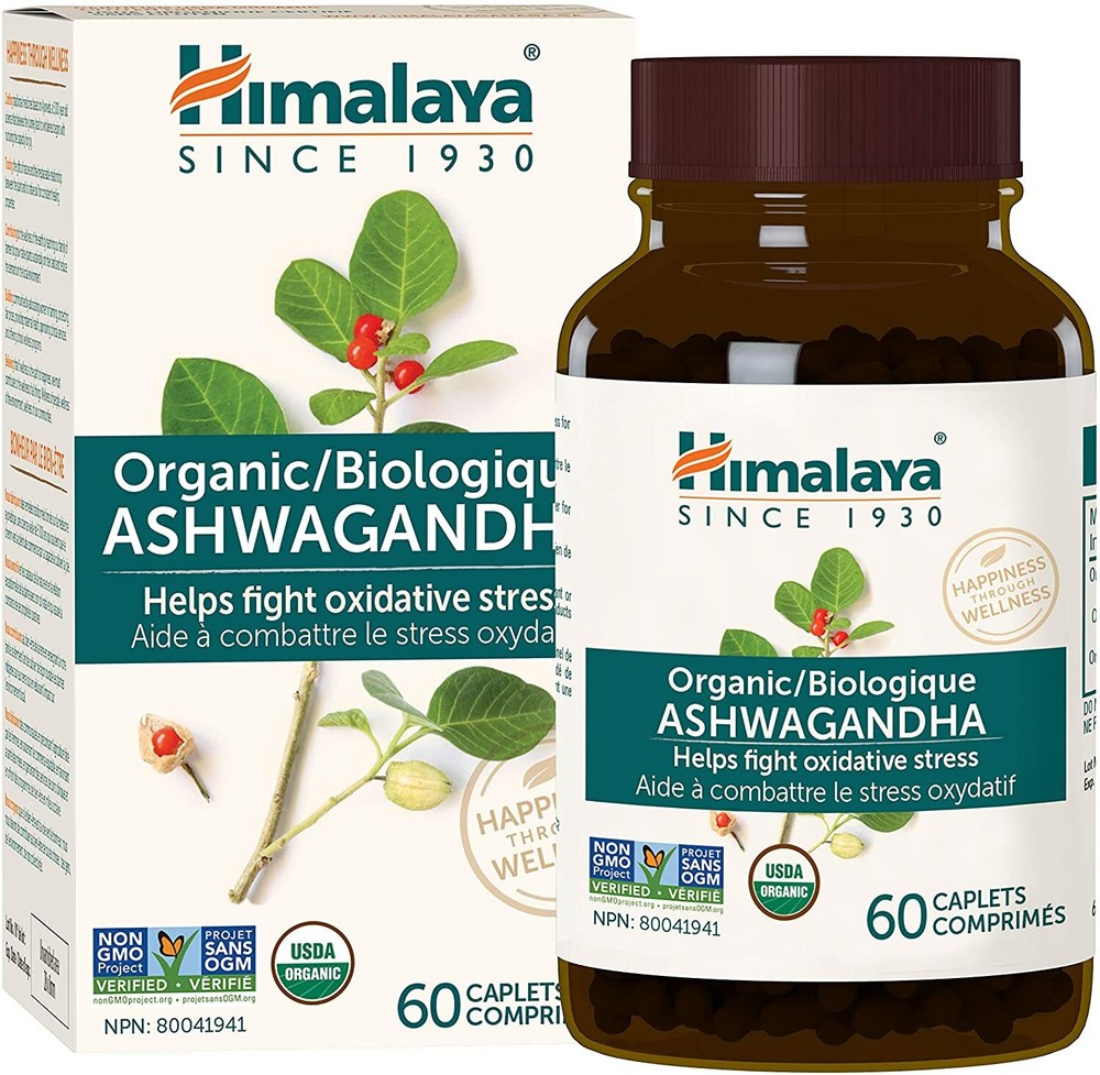 Himalaya Herbals Organic Ashwagandha for Anti-Stress and Energy- 670mg- 60 Ct