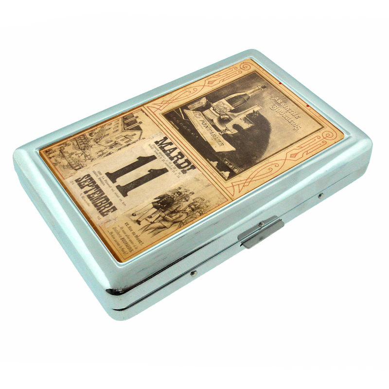 Vintage Poster D224 Silver Metal Cigarette Case Card Wallet Absinthe Black Cat-image