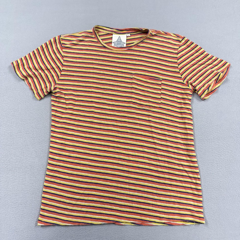 Jungmaven Shirt Mens Large Multicolor Hemp Stripe Pocket Crew Neck Tee Made USA