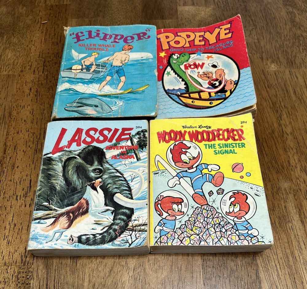 VTG 1960's Whitman A Big Little Book Popeye Flipper Woody & Lassie Lot of 4