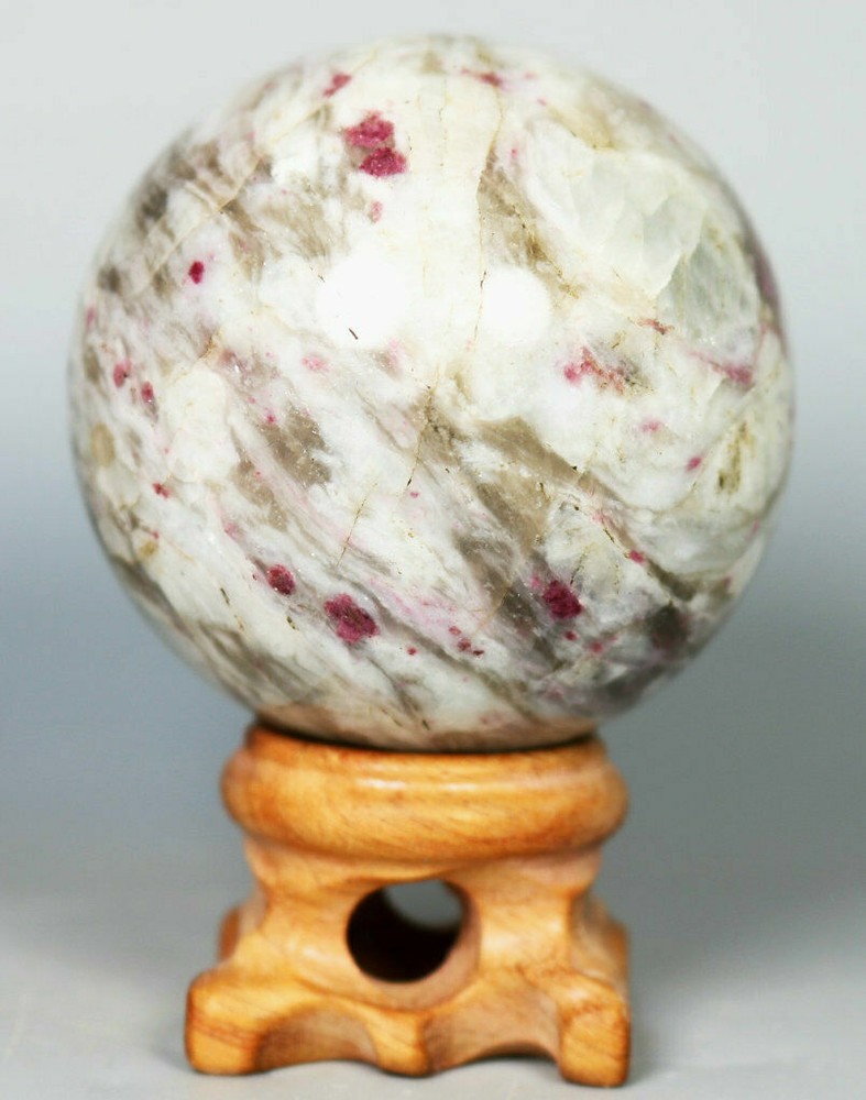 185g Natural Red tourmaline Quartz Crystal stone Sphere Ball Healing / Stand