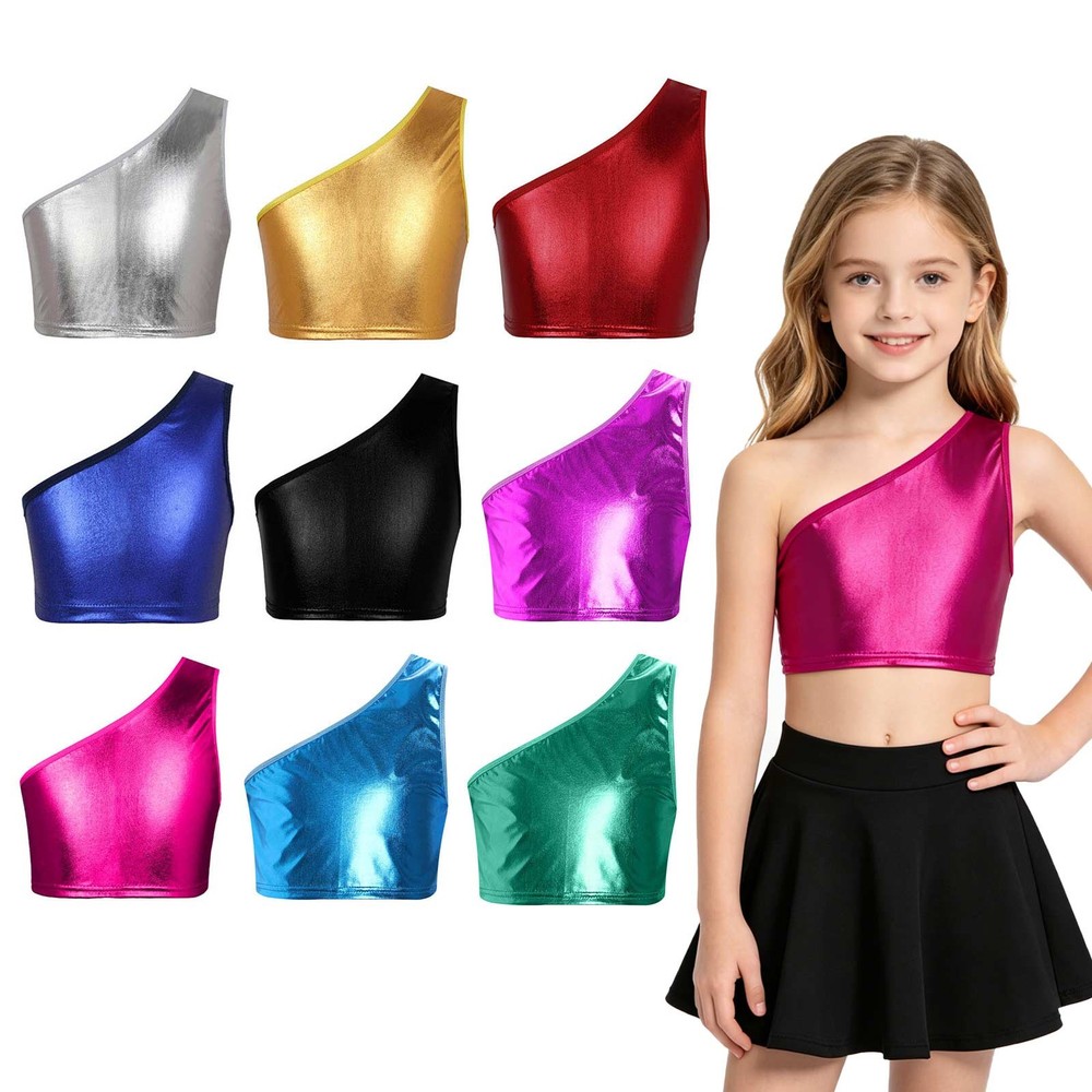 US Girls Hip Hop Street Shiny Metallic Dance Crop Top Yoga Sport Gymnastic Vest