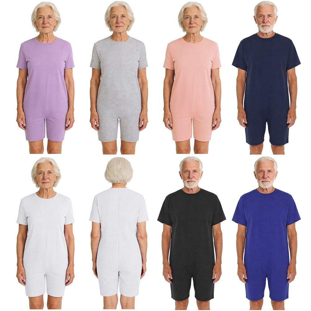 Adult Anti-Strip Short Sleeve Adaptive Jumpsuit Elderly Special Needs Clothing
