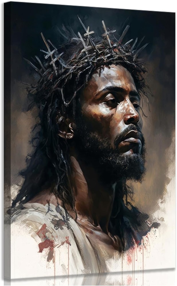 Black Jesus Canvas Wall Art Christ Religious Wall Decor Christian African Ame...