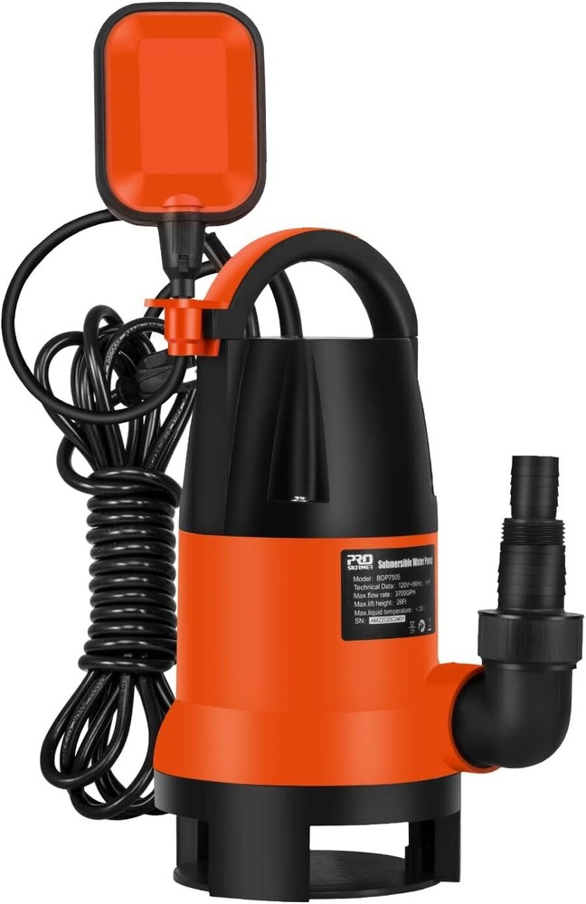 Sump Pump, Prostormer 1HP 3700GPH Submersible Clean/Dirty Water Pump