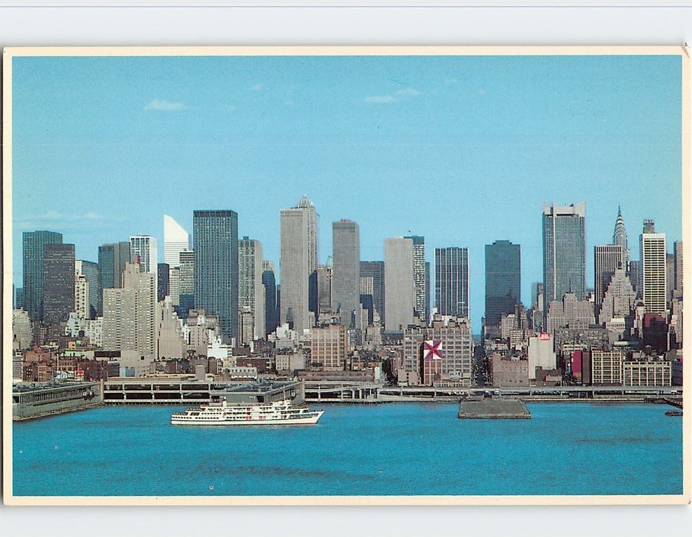Postcard Panoramic View Hudson River Piers City Skyline New York City New York