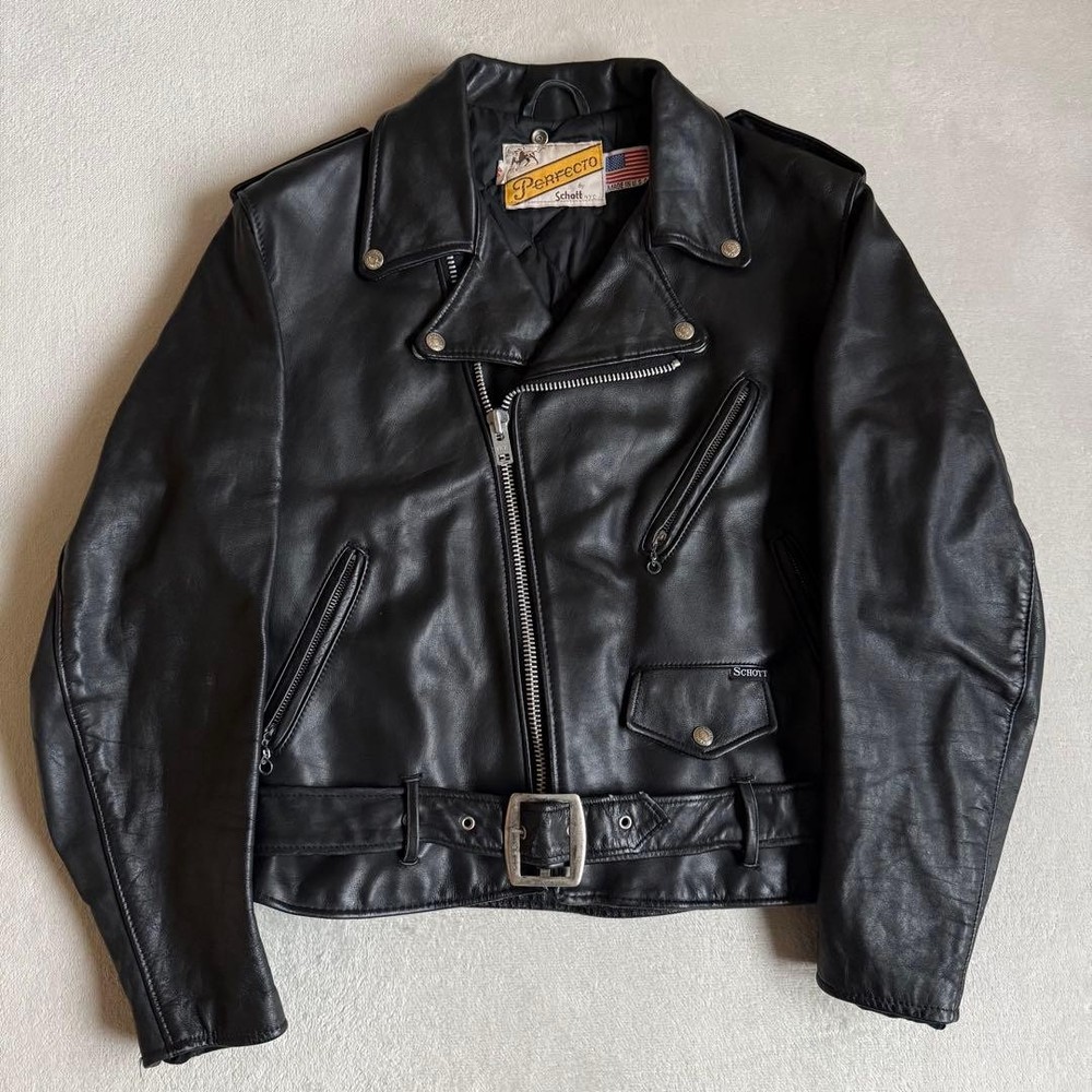 Schott 618 Double Riders Leather Jacket Black Size 44 Vintage Distressed