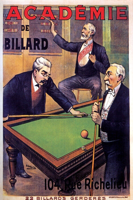 POOL TABLES ACADEMIE BILLIARD GAME SPORT FRENCH FRANCE VINTAGE POSTER REPRO