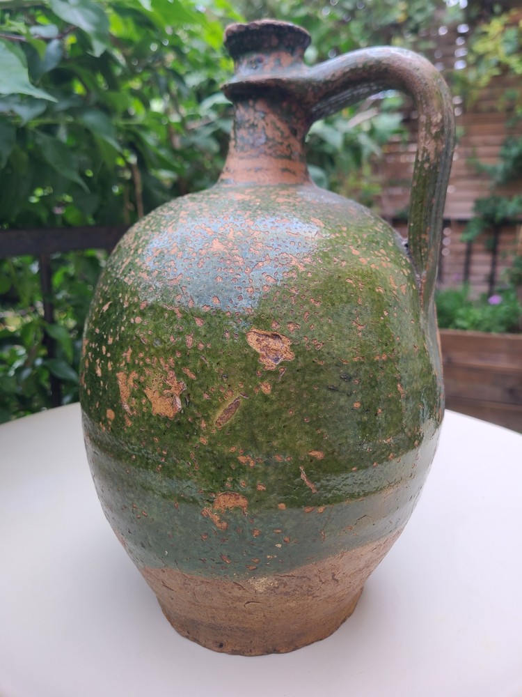 Superb antique jug, cargoulette, glazed terracotta, typical of...