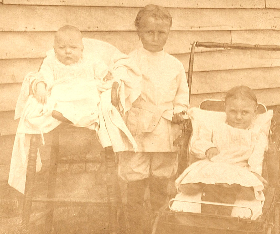 Vintage Real Photo Postcard Old Antique Family Image Children Baby Stroller 1910