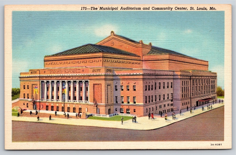St Louis MO~Aerial Municipal Auditorium Community Center~Vintage Linen Postcard