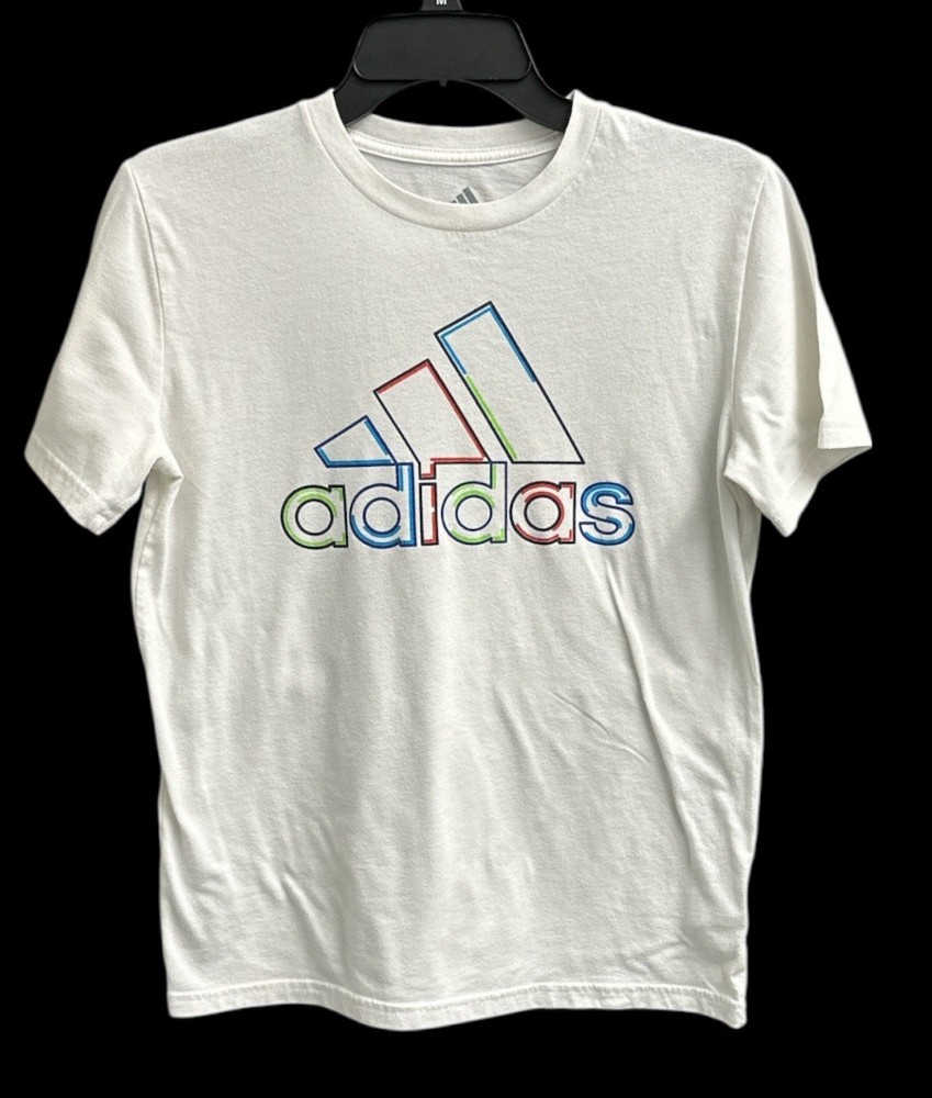 adidas Kid Boy 3 Stripes Logo Graphic Regular Fit Short Sleeve Shirt White 10/12