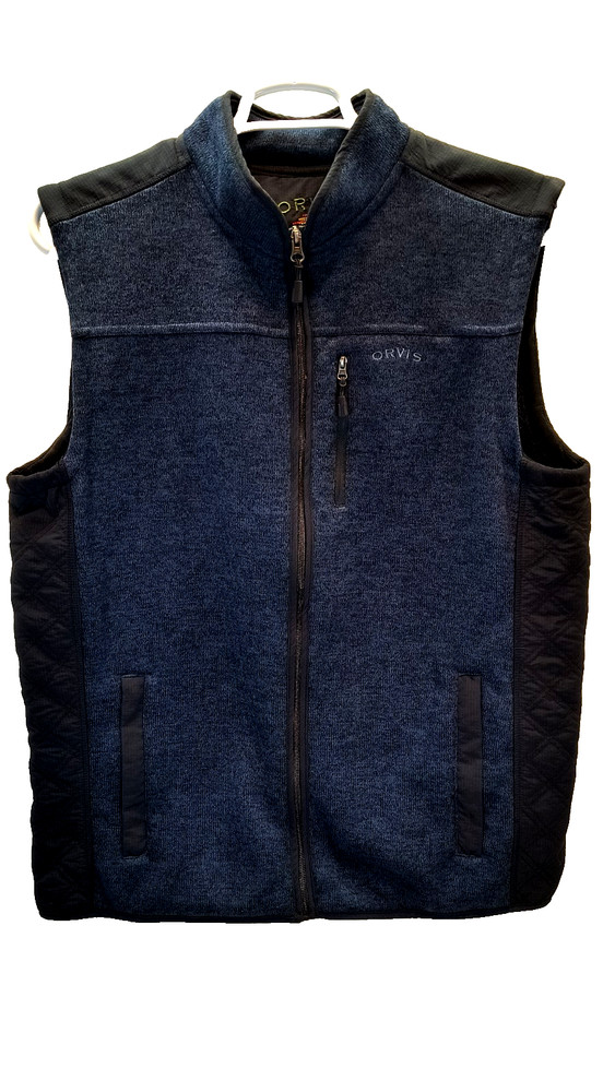 Men's Orvis Fleece Lined Vest Quilted Side Accent Heather Dark Blue Size XL