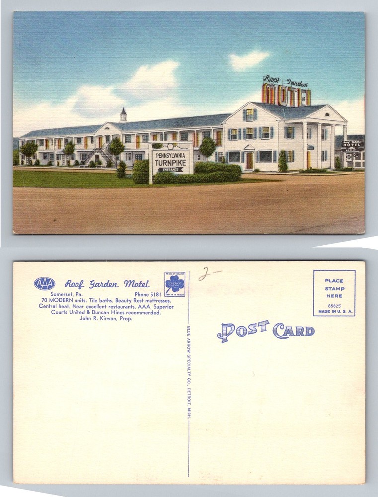 Somerset, PA-Pennsylvania, Roof Garden Motel Turnpike Entrance Vintage Postcard