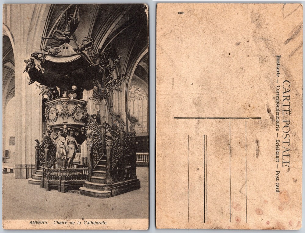 Cathedral Pulpit Antwerp Belgium Postcard