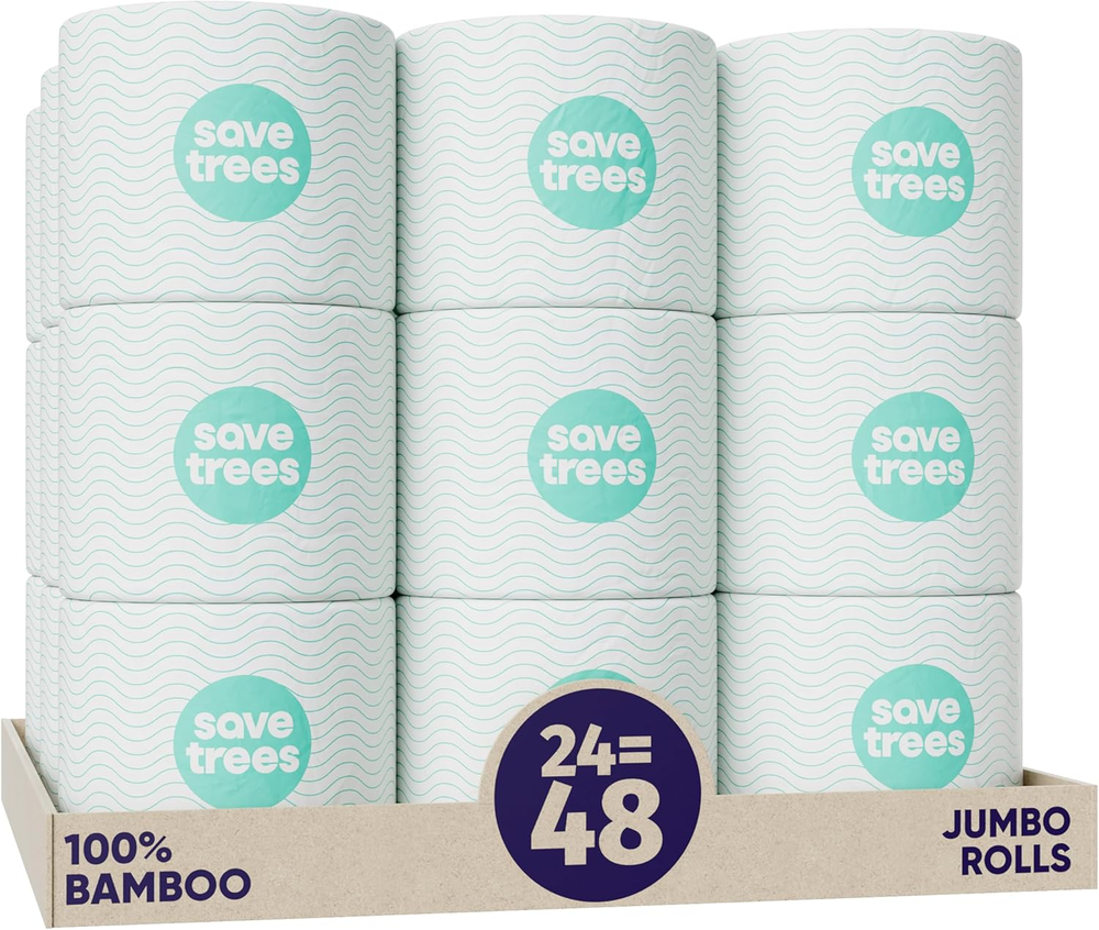 Eco-Friendly Bamboo Toilet Paper 24 Rolls, 3-Ply 300 Sheets, Septic Safe Organic Bulk Pack