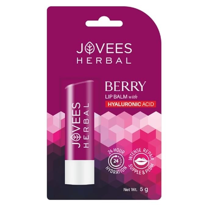Jovees Herbal Berry Lip Balm with Hyaluronic Acid 24 Hour Hydration 5gms-image
