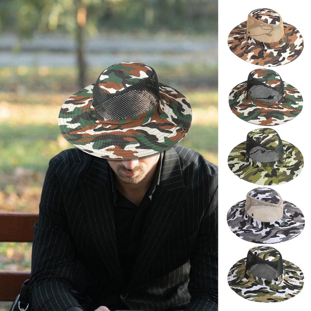 1pc Camo Mesh Boonie Hat for Fishing Hunting Outdoor Wide Brim Sun Cap