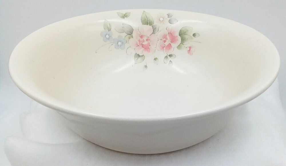 Pfaltzgraff Tearose Round Ivory Stoneware Bowl Floral Pink Blue Green USA Made