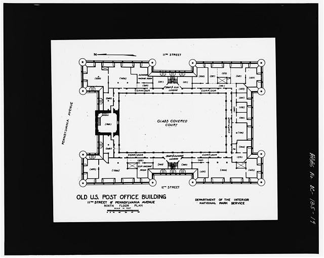 Washington DC 1910s U.S. Post Office Department Ninth Floor Plan Drawing