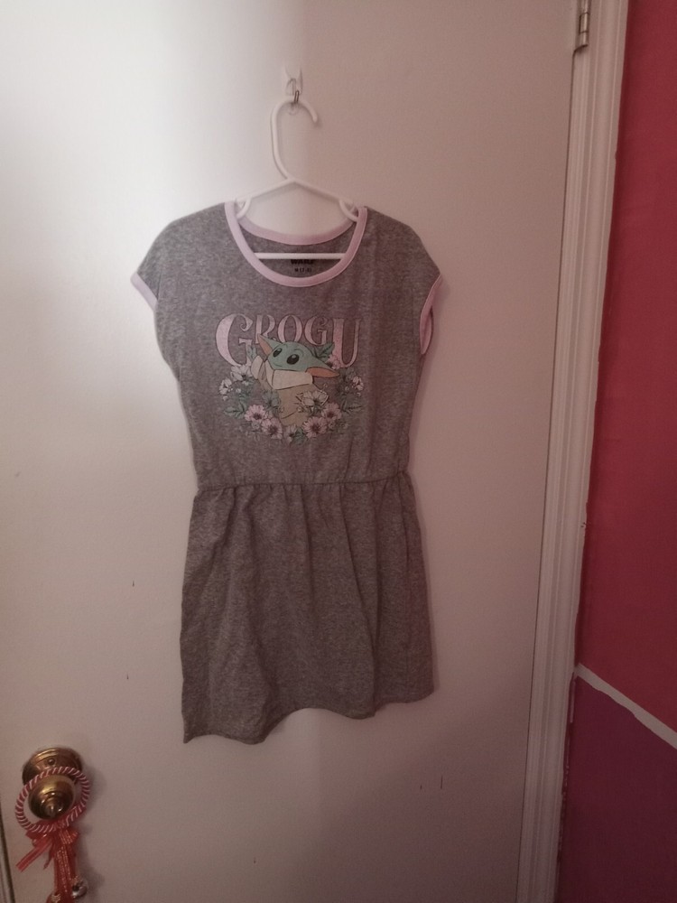 Girls Size M (7-8) Gray Star Wars Grogu Baby Yoda Dress